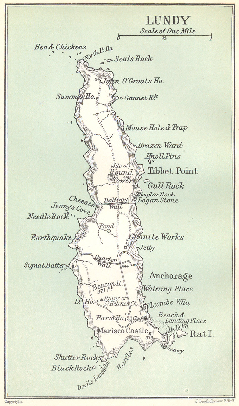 LUNDY ISLAND. Devon. Bristol Channel. WARD LOCK 1897 old antique map chart